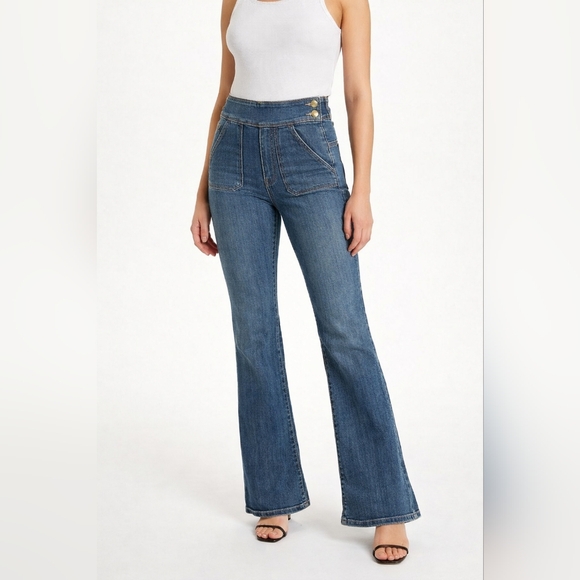 Frame Denim Denim - FRAME Sidonia High Rise Flare Jeans Size 25 Blue Organic Cotton Sailor Button